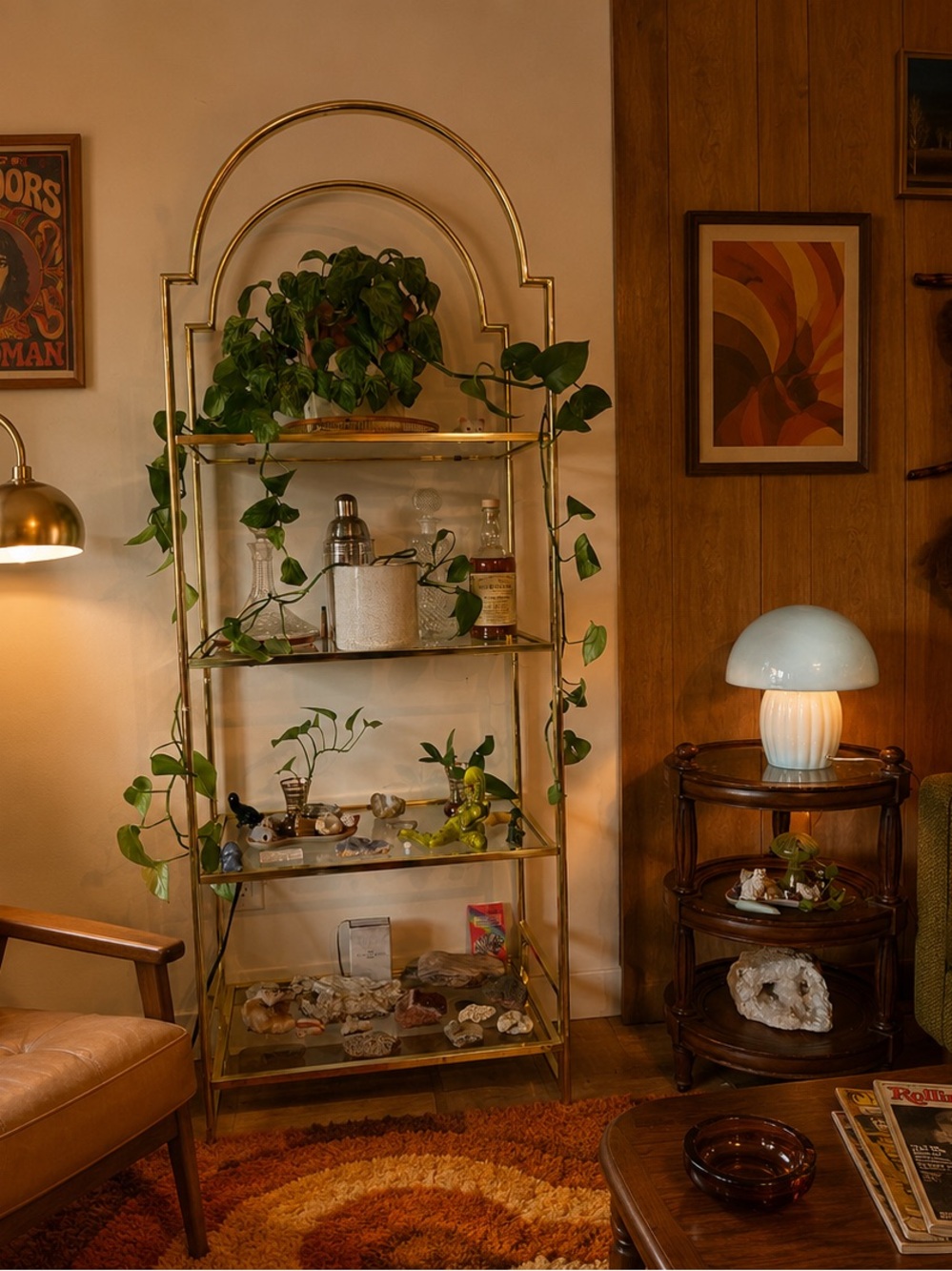 Arched Gold Metal Wall Display Shelf in Gold